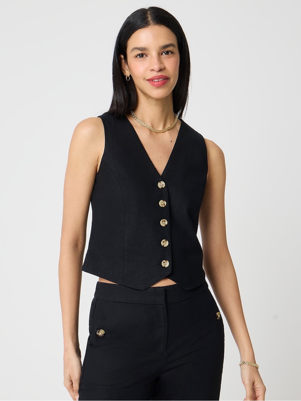 J. Crew Factory Button-Front Linen Blend Black Vest Size 2